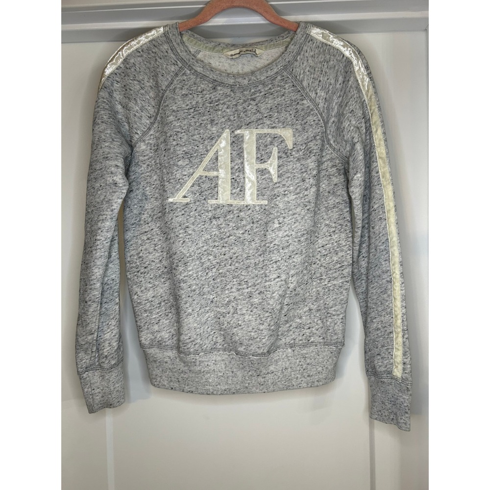 Abercrombie Fitch Gray Speckled Sweatshirt AF Velvet Stripe Womens Small Y2K 90s